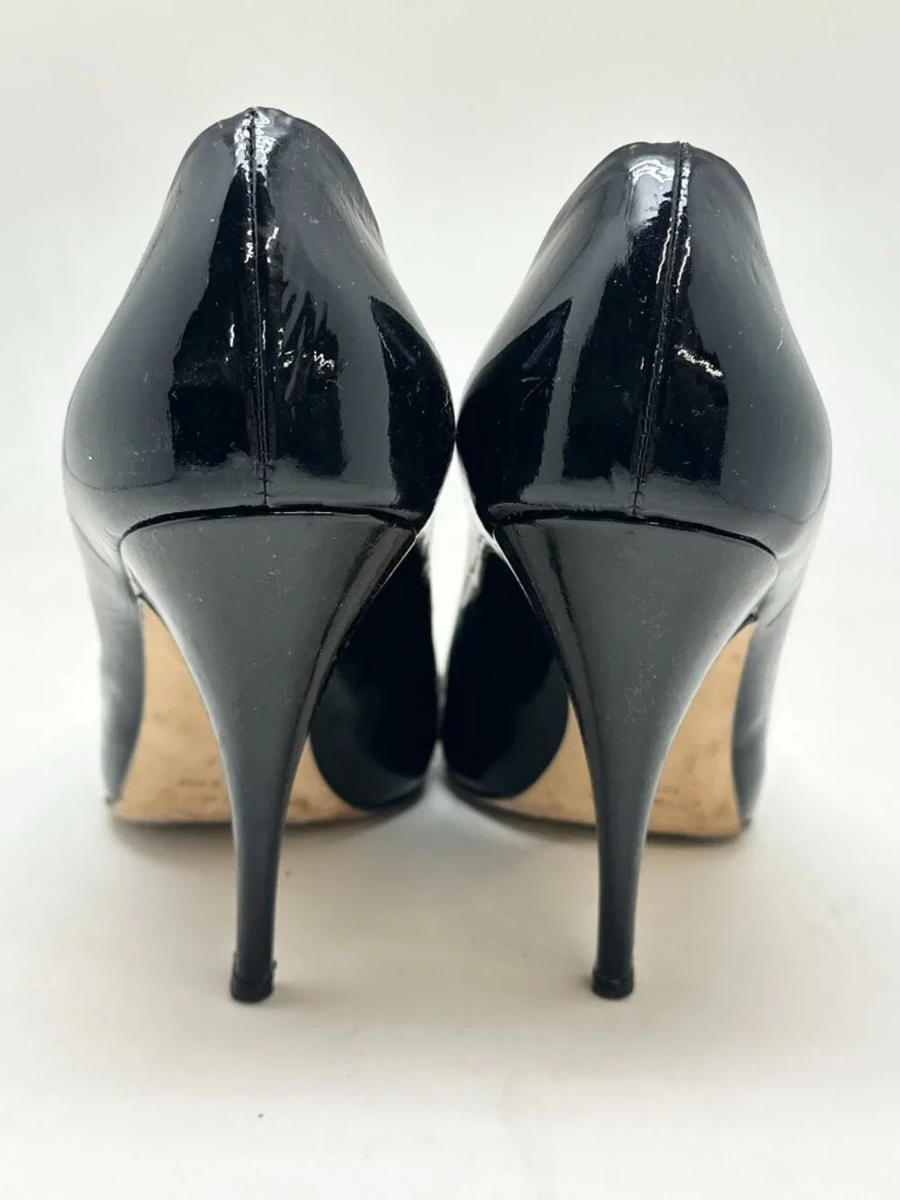 Giuseppe Zanotti Black Patent Leather Silver Peep Toe Heels Size 6.5